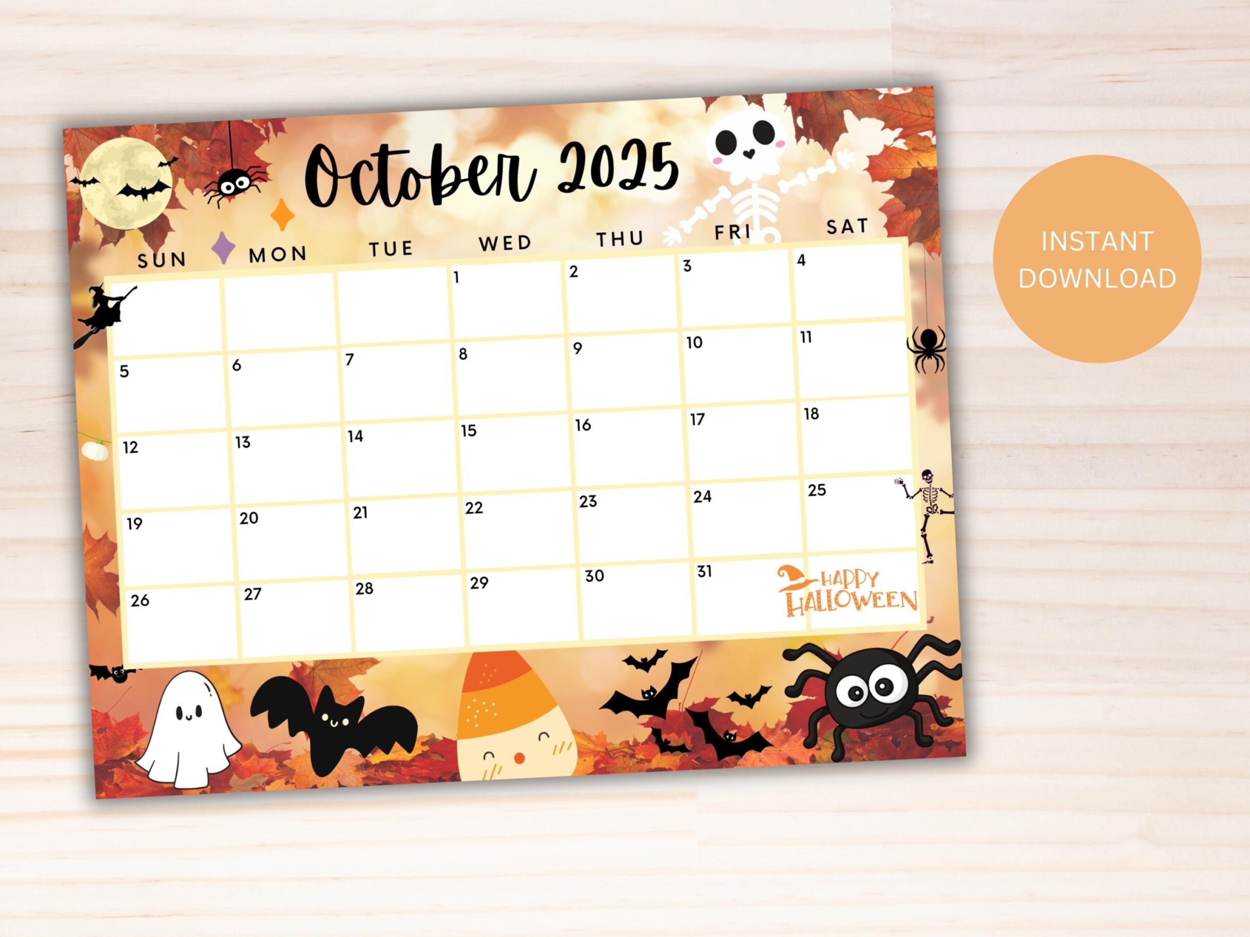 Editable October 2025 Calendar Printable Calendar W Scary Fall Spooky Calendar Monthly Calendar Classroom Calendar School Calendar Etsy