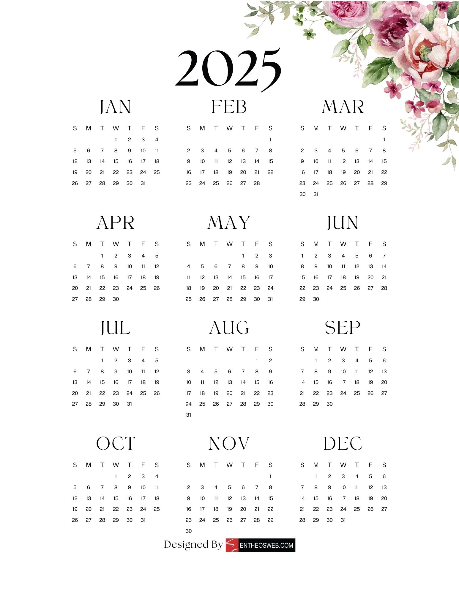 Free Printable 2025 Calendar Without Downloading