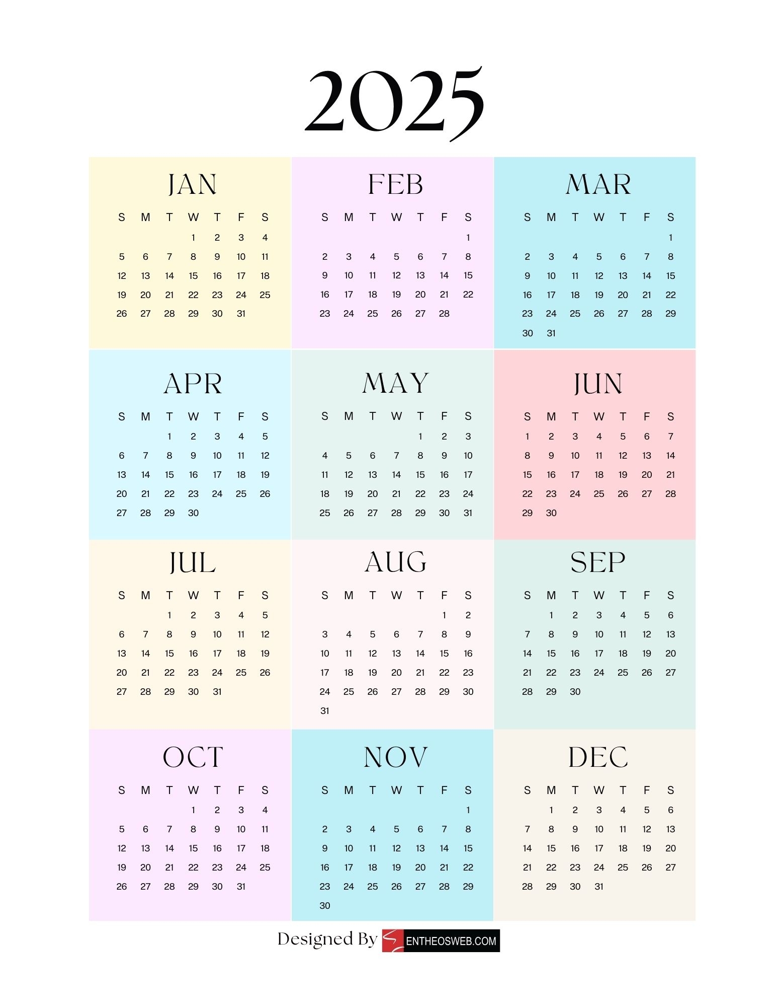 Free Printable 2025 Calendar Letter Size