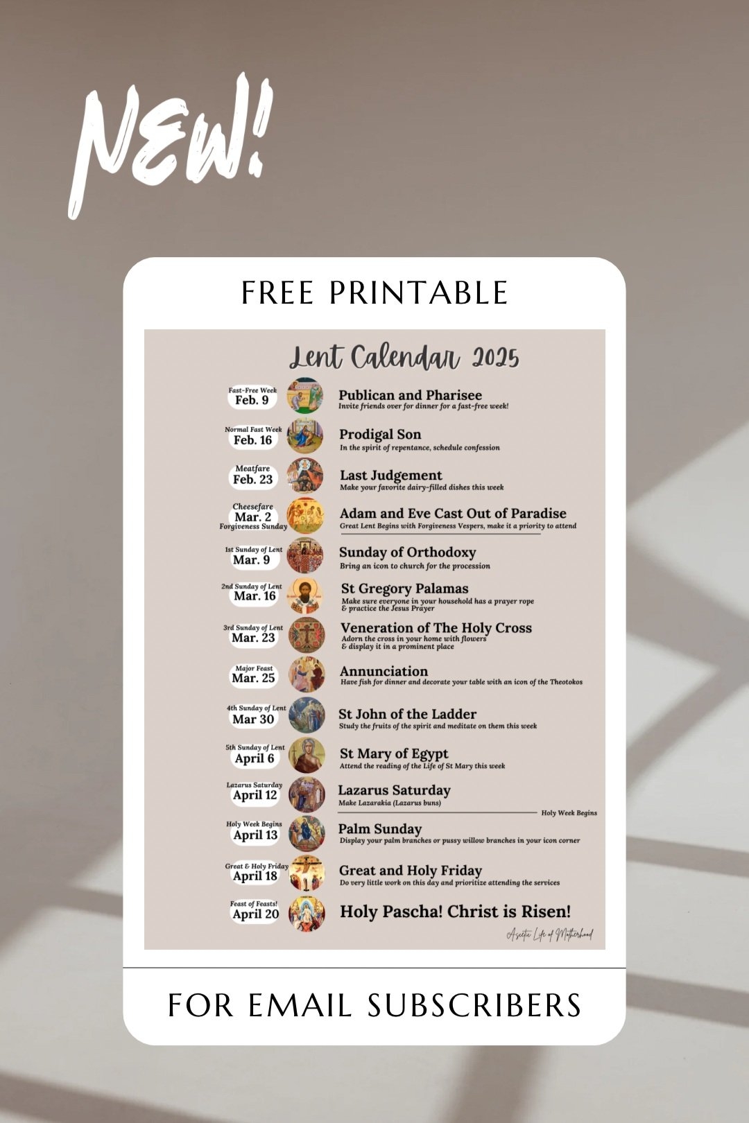 Free Lent Printable Journey To Pascha Ascetic Life Of Motherhood