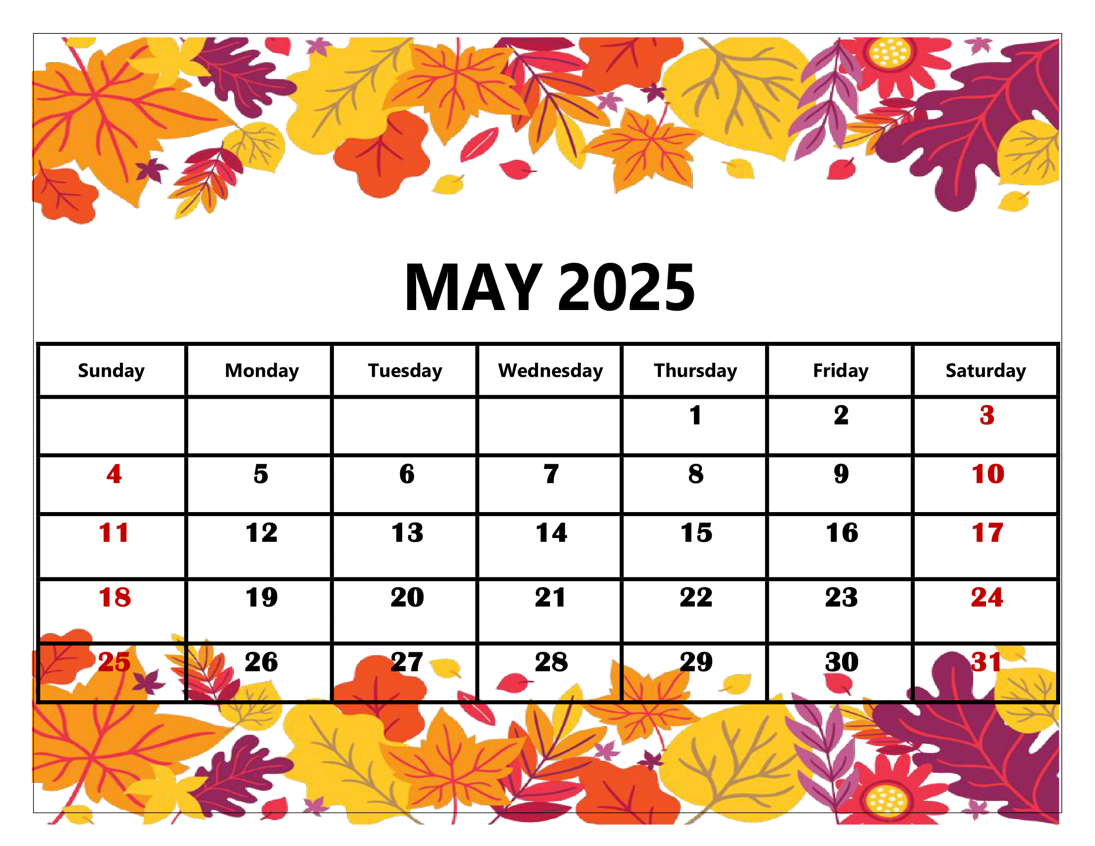 Free Printable 2025 Monthly Calendar With Holidays Mosaic