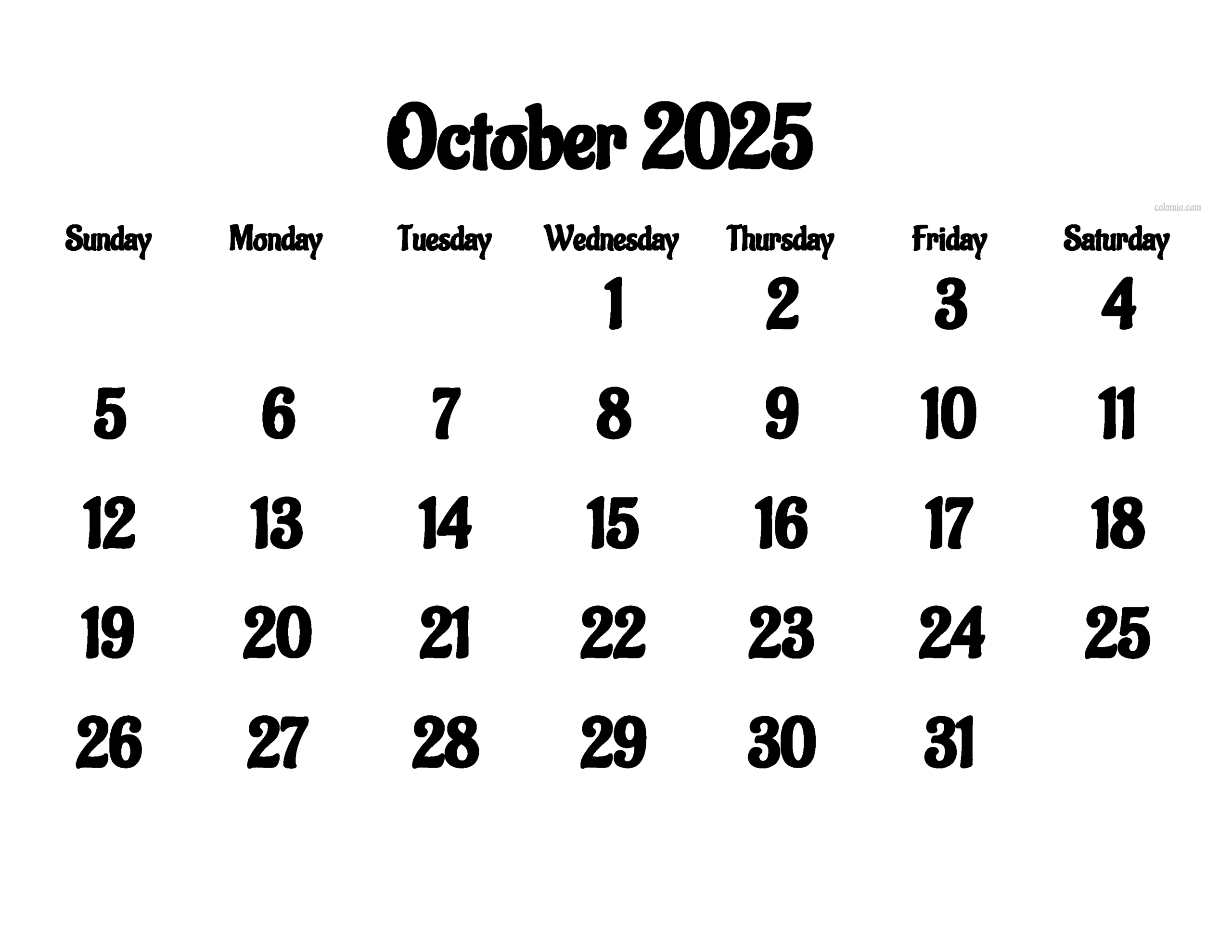 October 2025 Calender