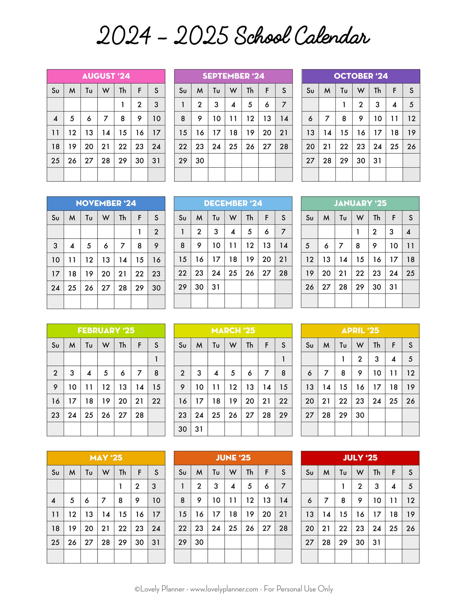 Free Printable 2025 Yearly Calendar With Date Boxes