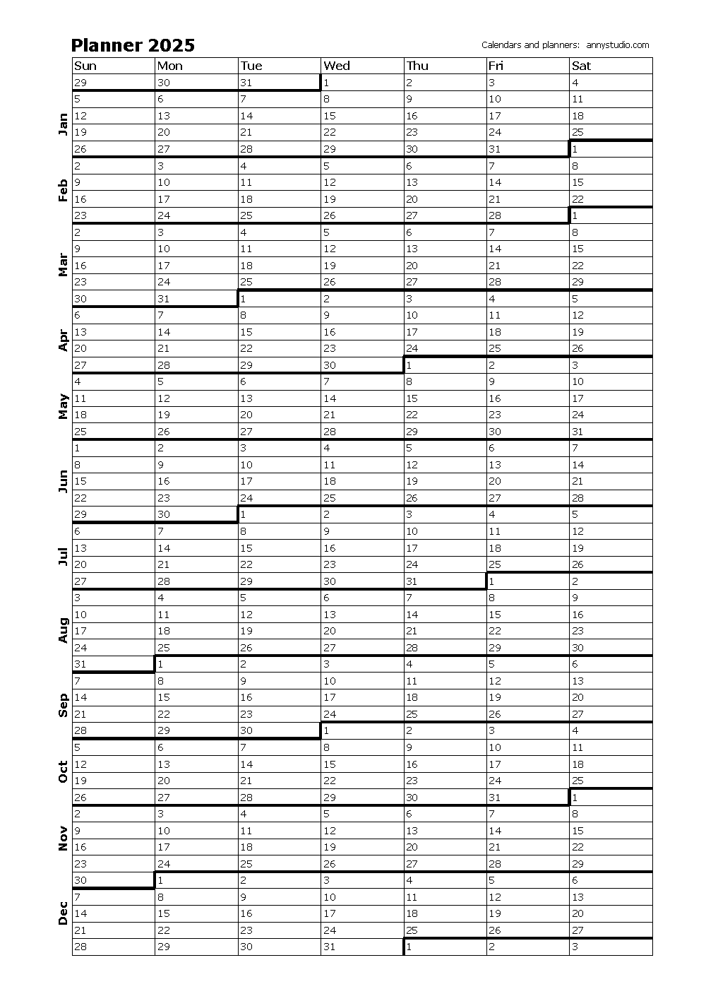 Free Printable 1 Page 2025 Calendar