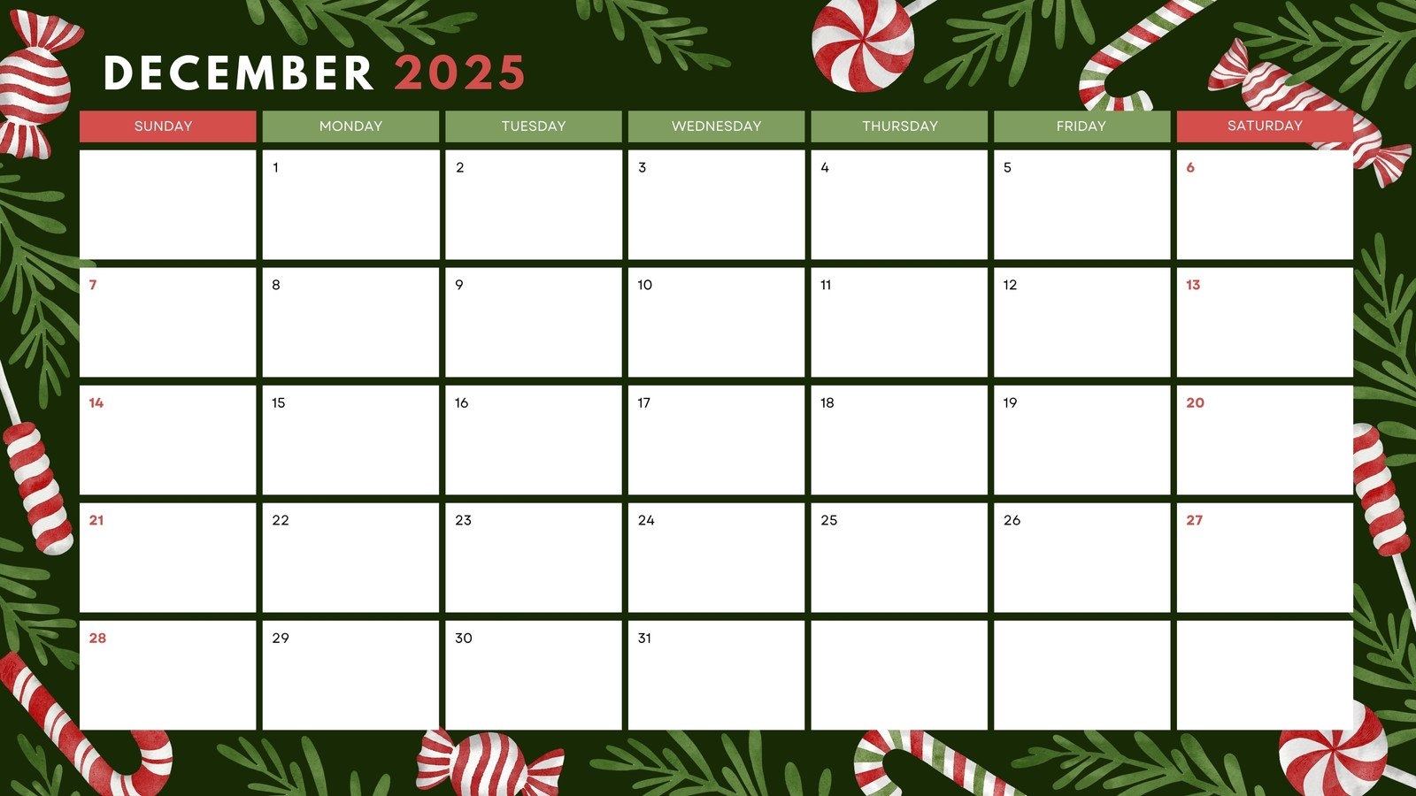 Free Printable Blank December Calendar 2025