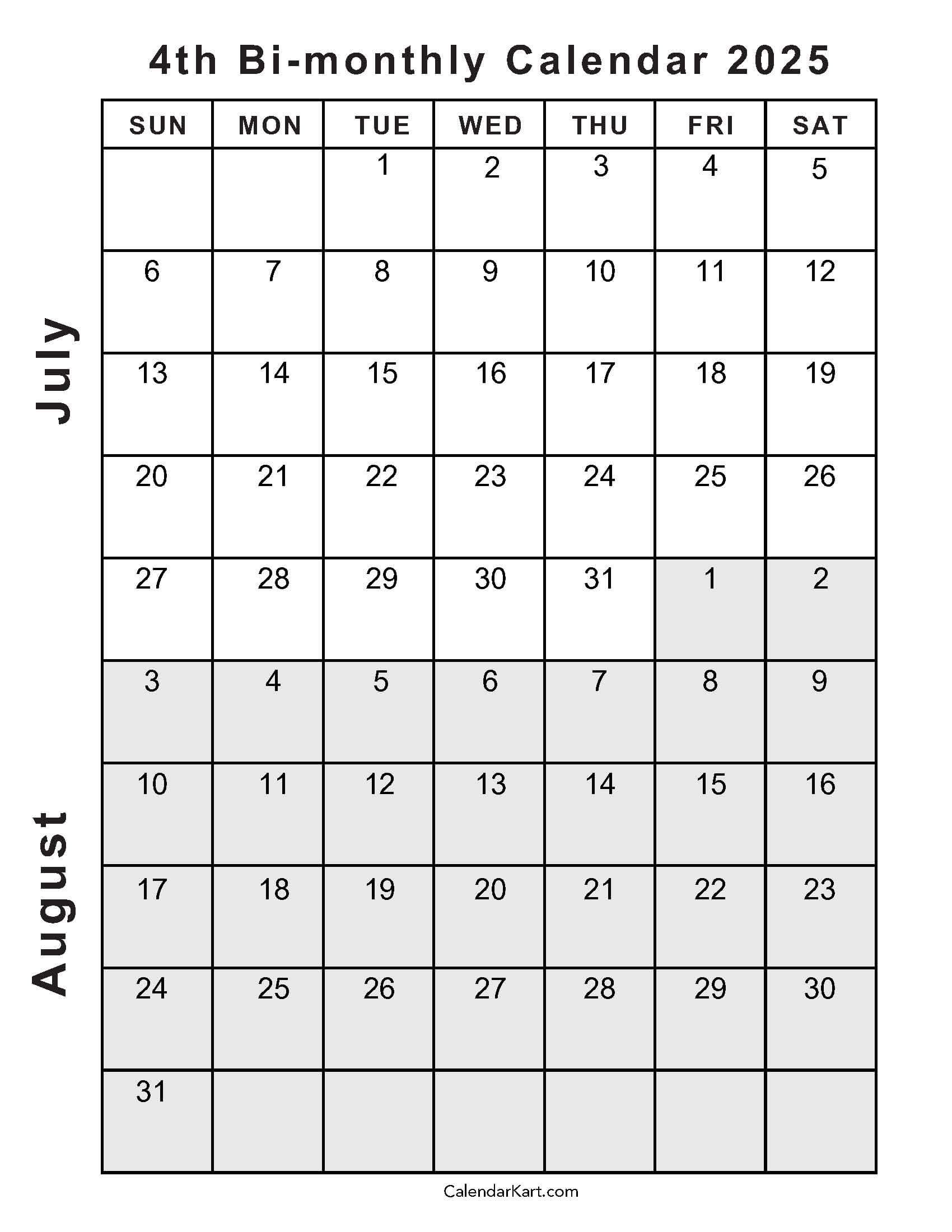 Printable Calendar July And August 2025 2