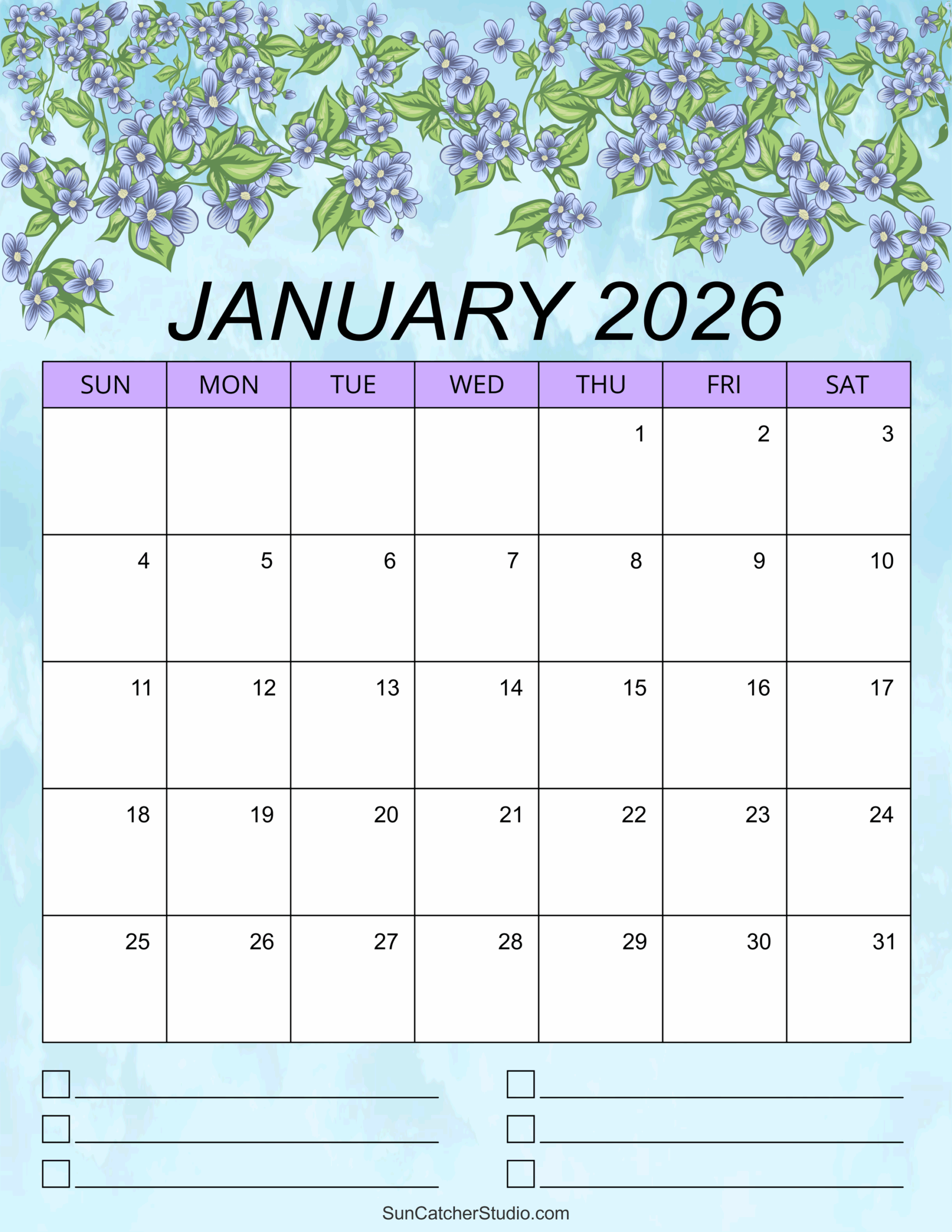 January 2026 Calendar Printable Portrait