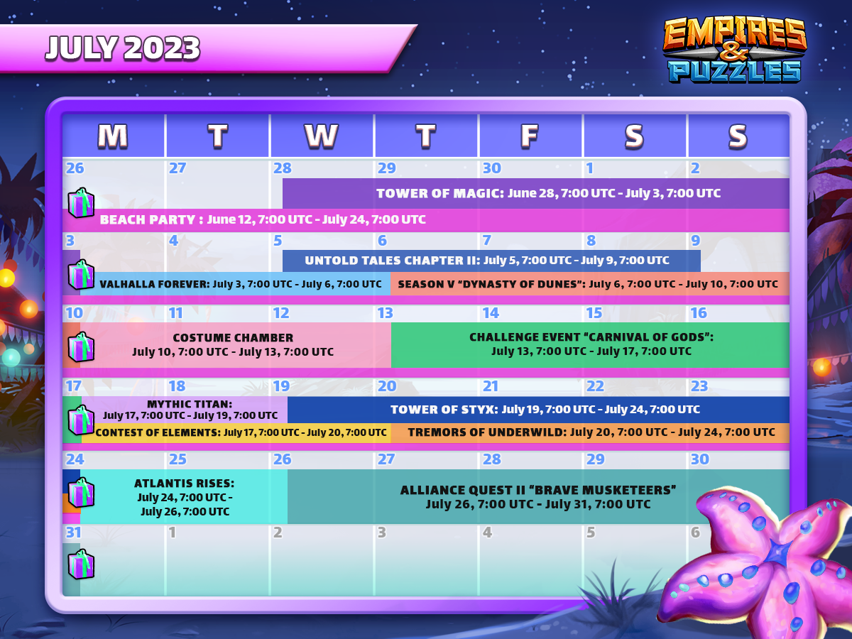 July 2023 Calendar Of Events Empires U0026 Puzzles