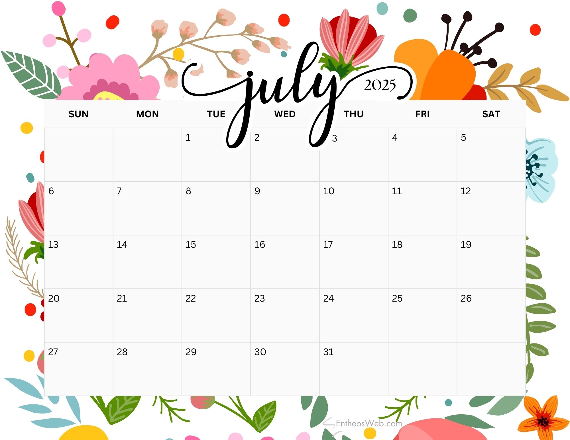 Show Me July 2025 Calendar