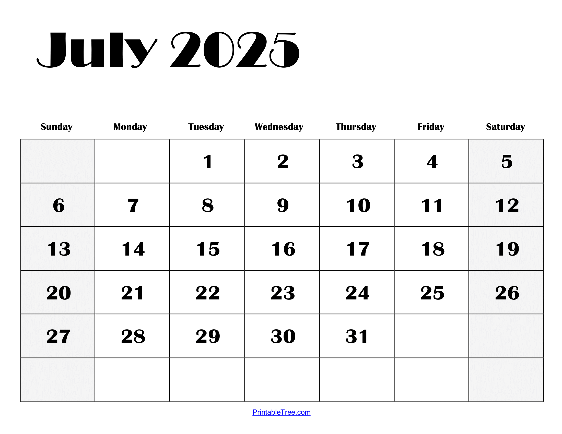 July And August Calendar Template 2025