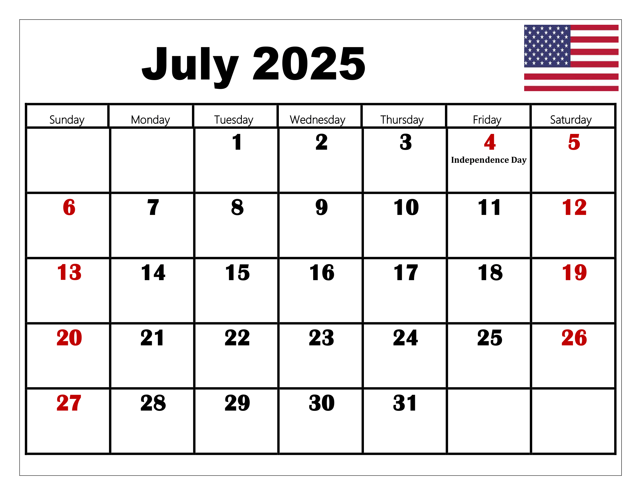 Julys Calendar For 2025