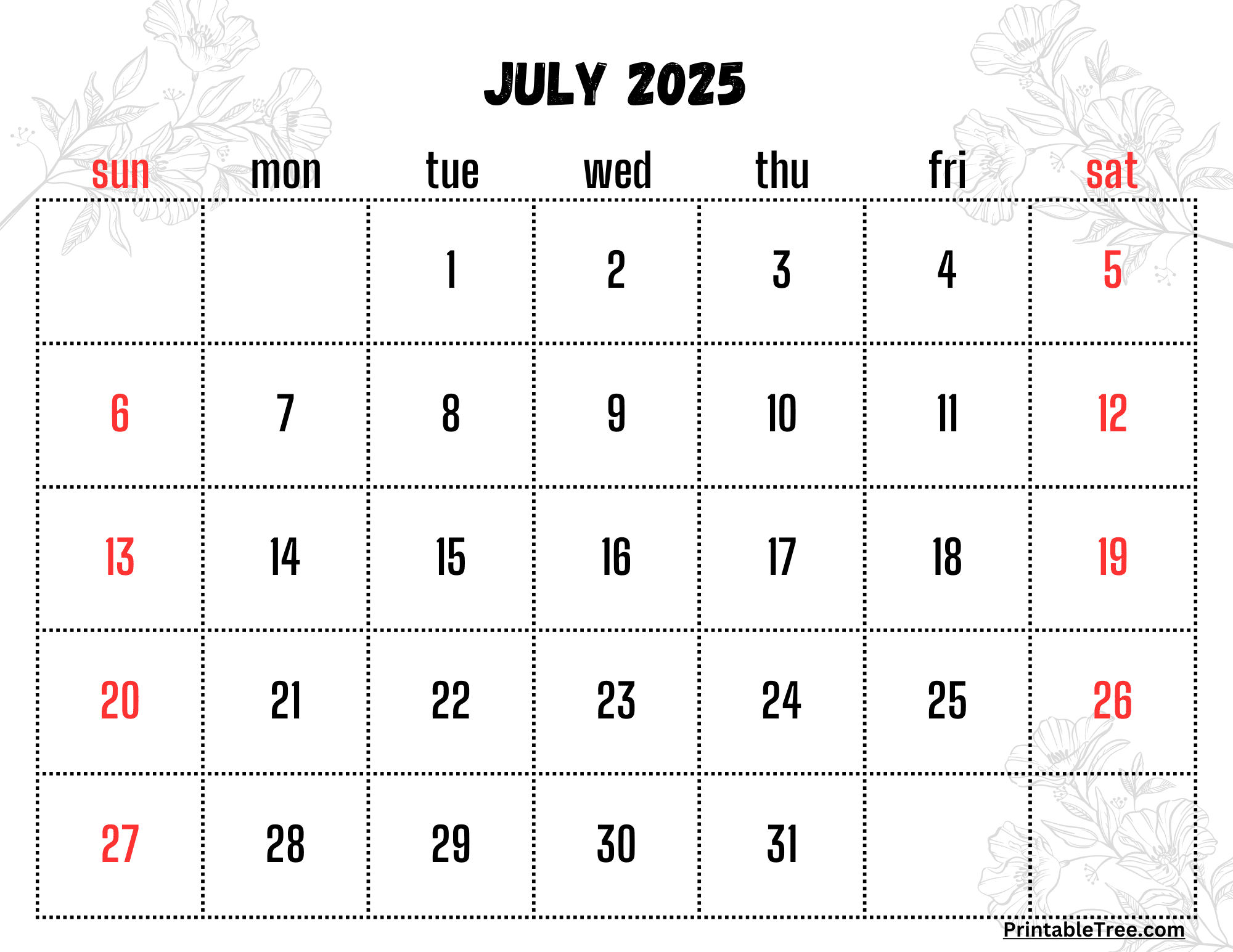 July Calendar 2025 Template