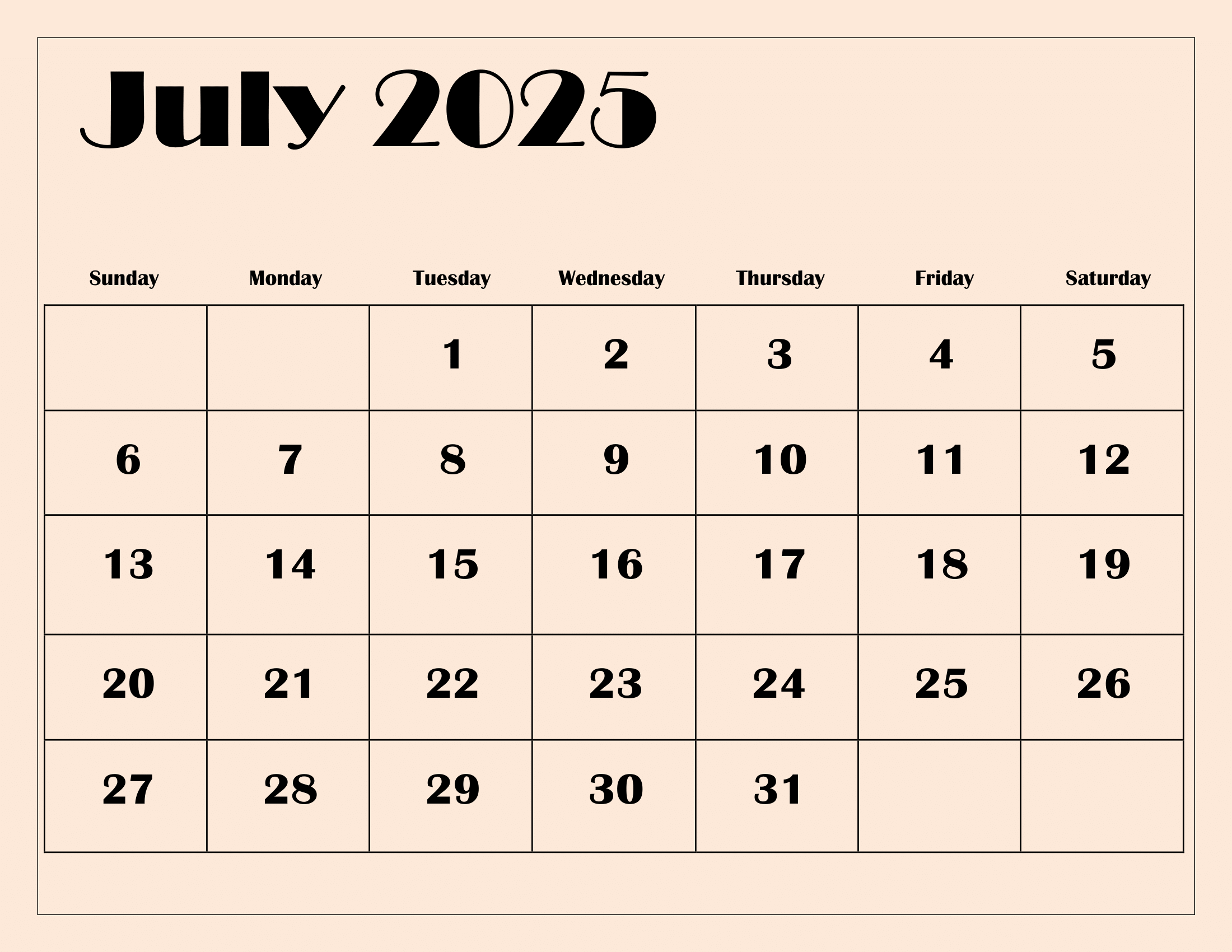 July Calendar Events 2025