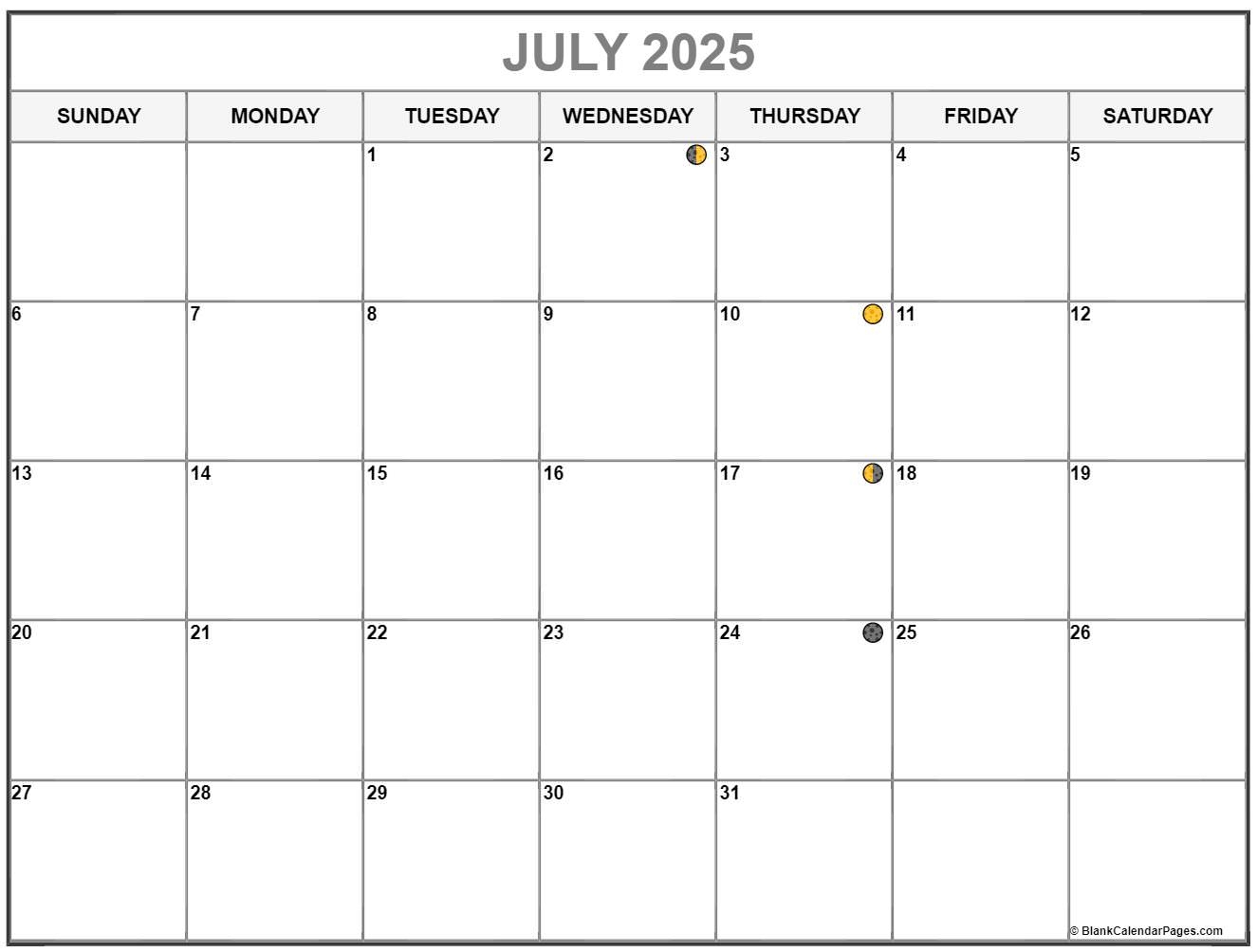 July Moon Phase Calendar 2025
