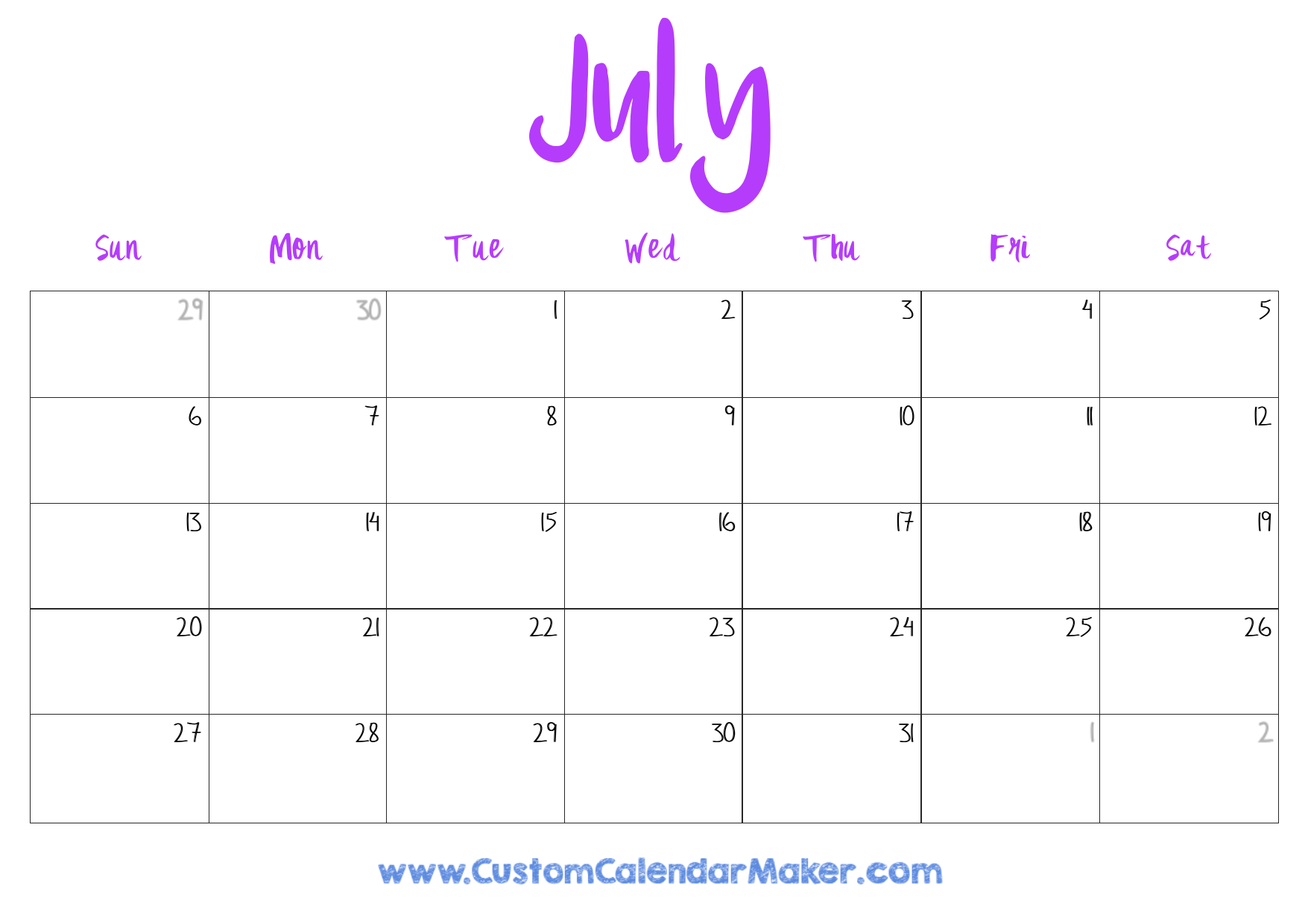 July 2025 Calendar Page