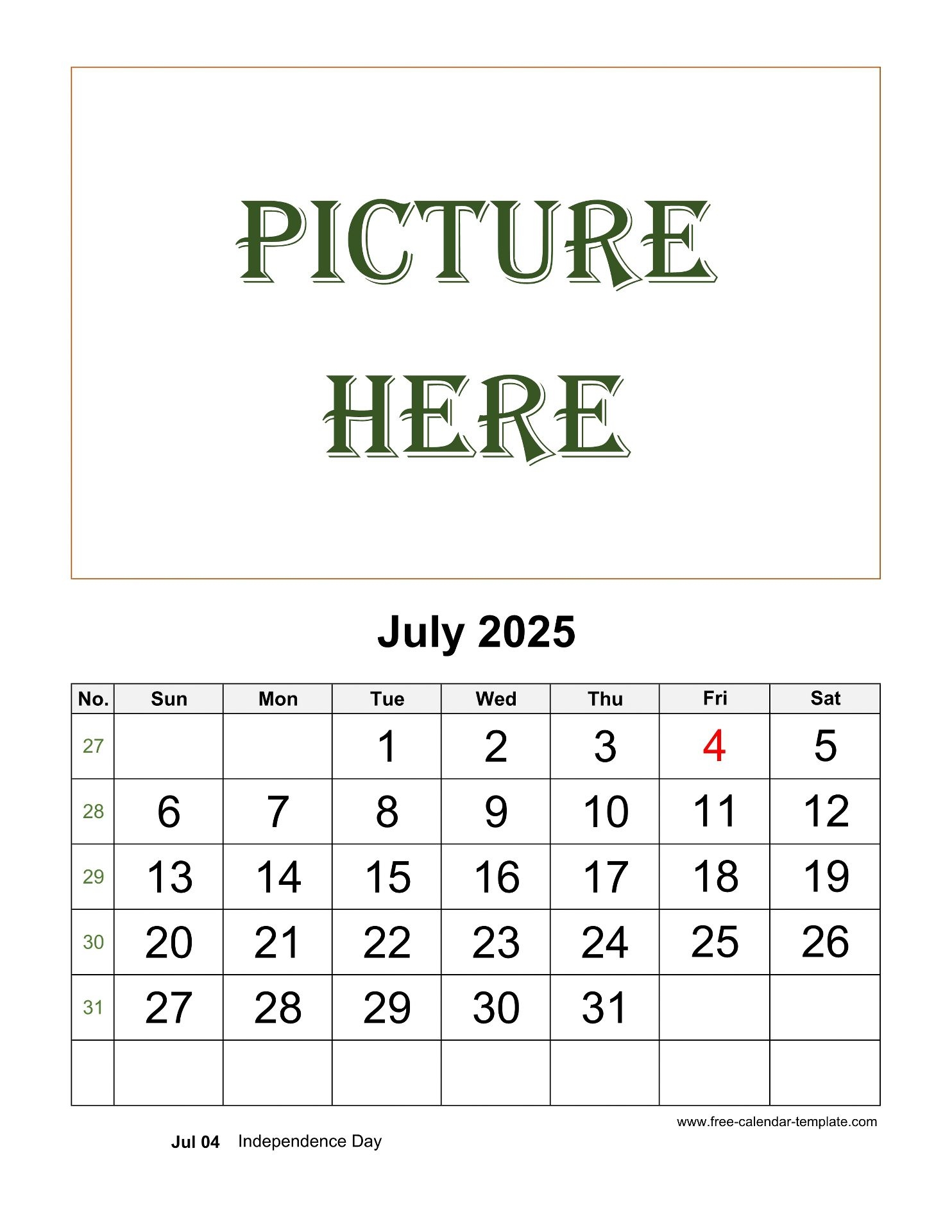 July 2025 Calendar In Word