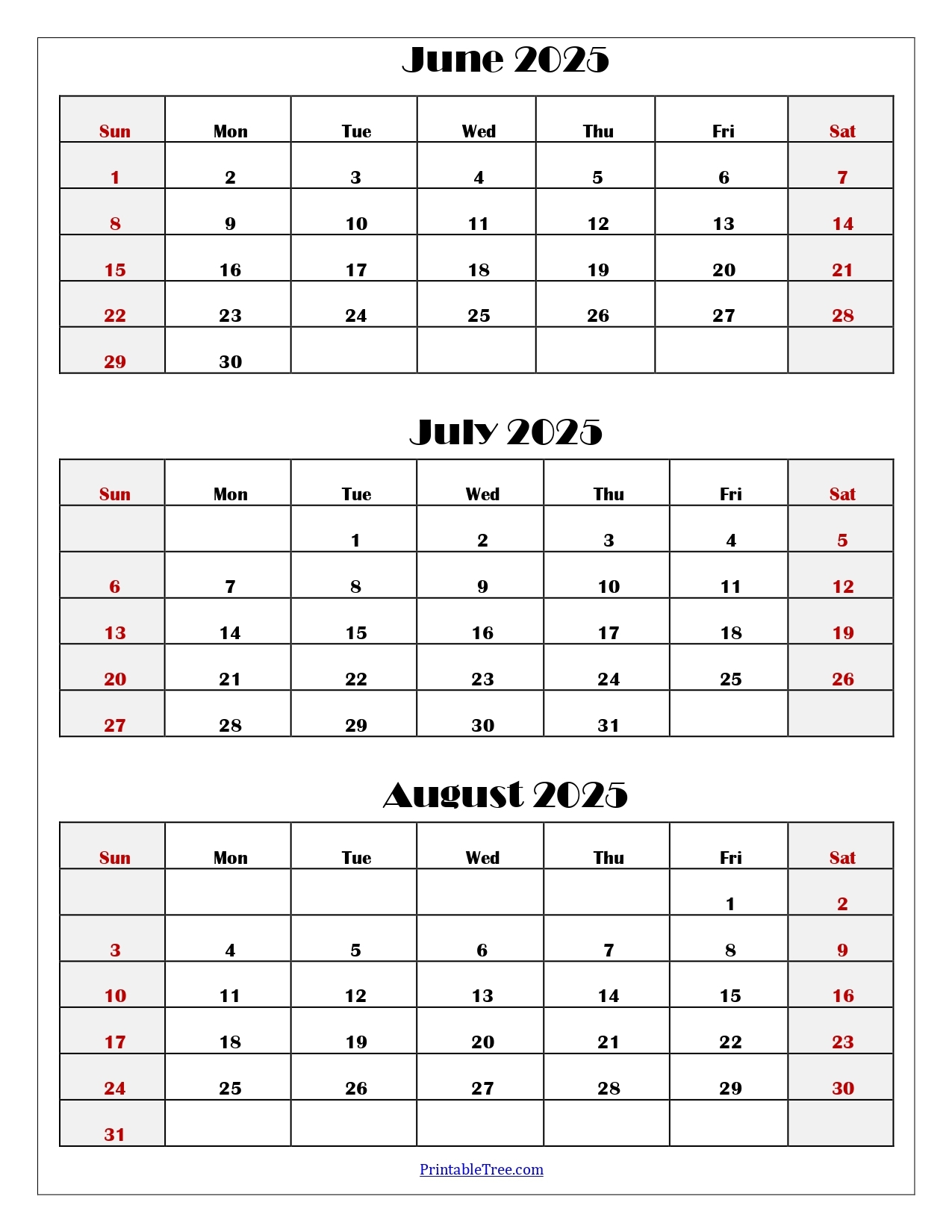 June July August 2025 Calendar Printable 2