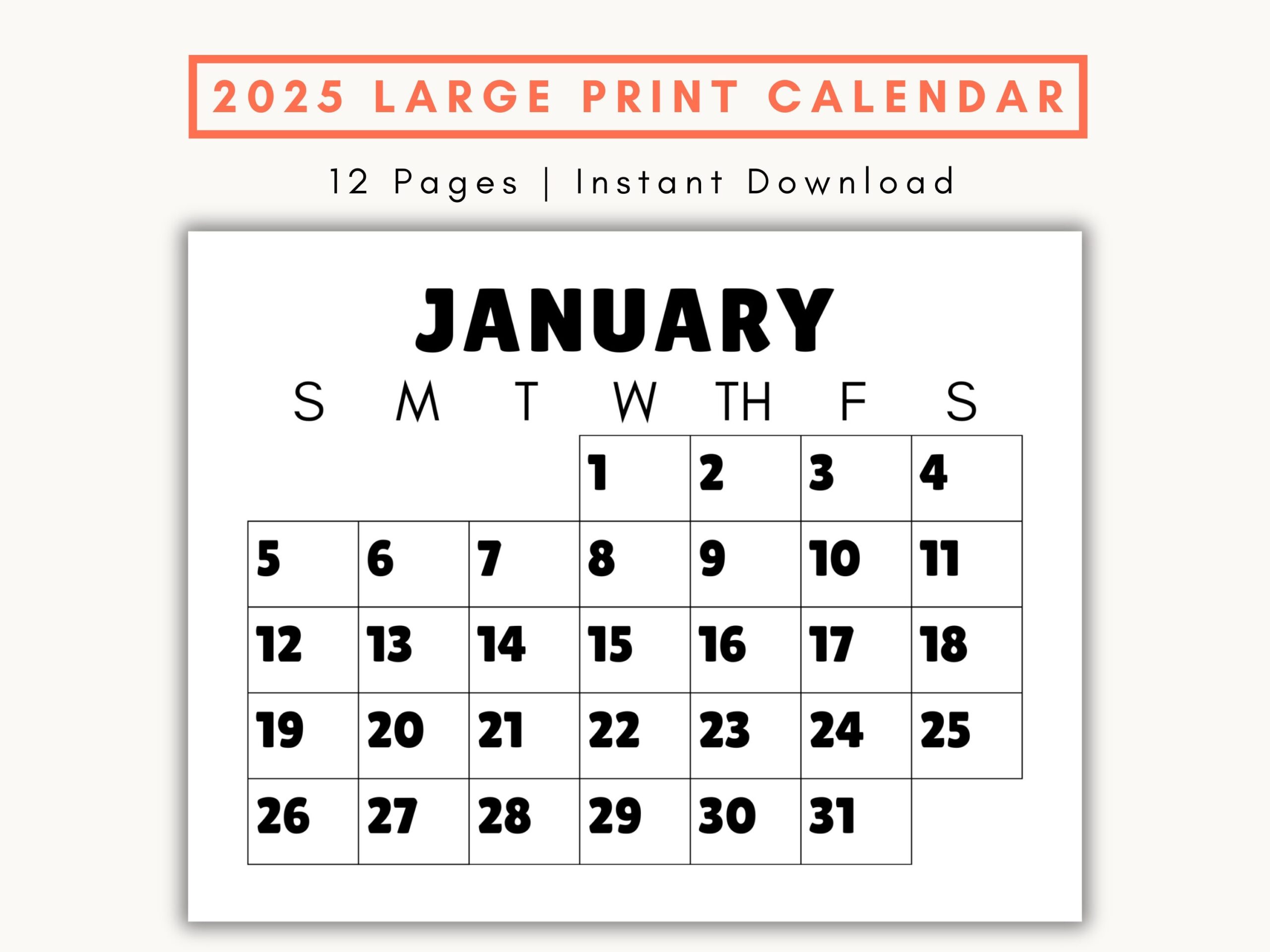 Free Printable 2025 Calendar With Bold Print