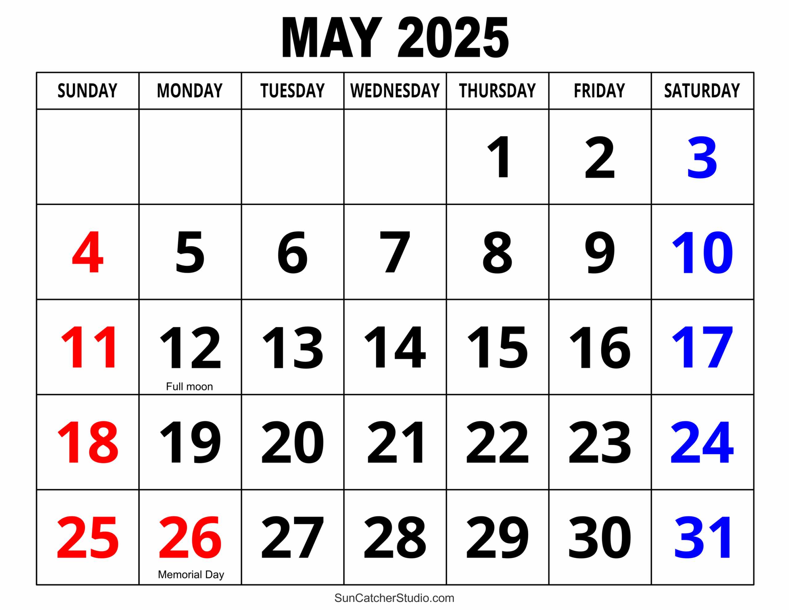 Free Printable Blank May Calendar 2025