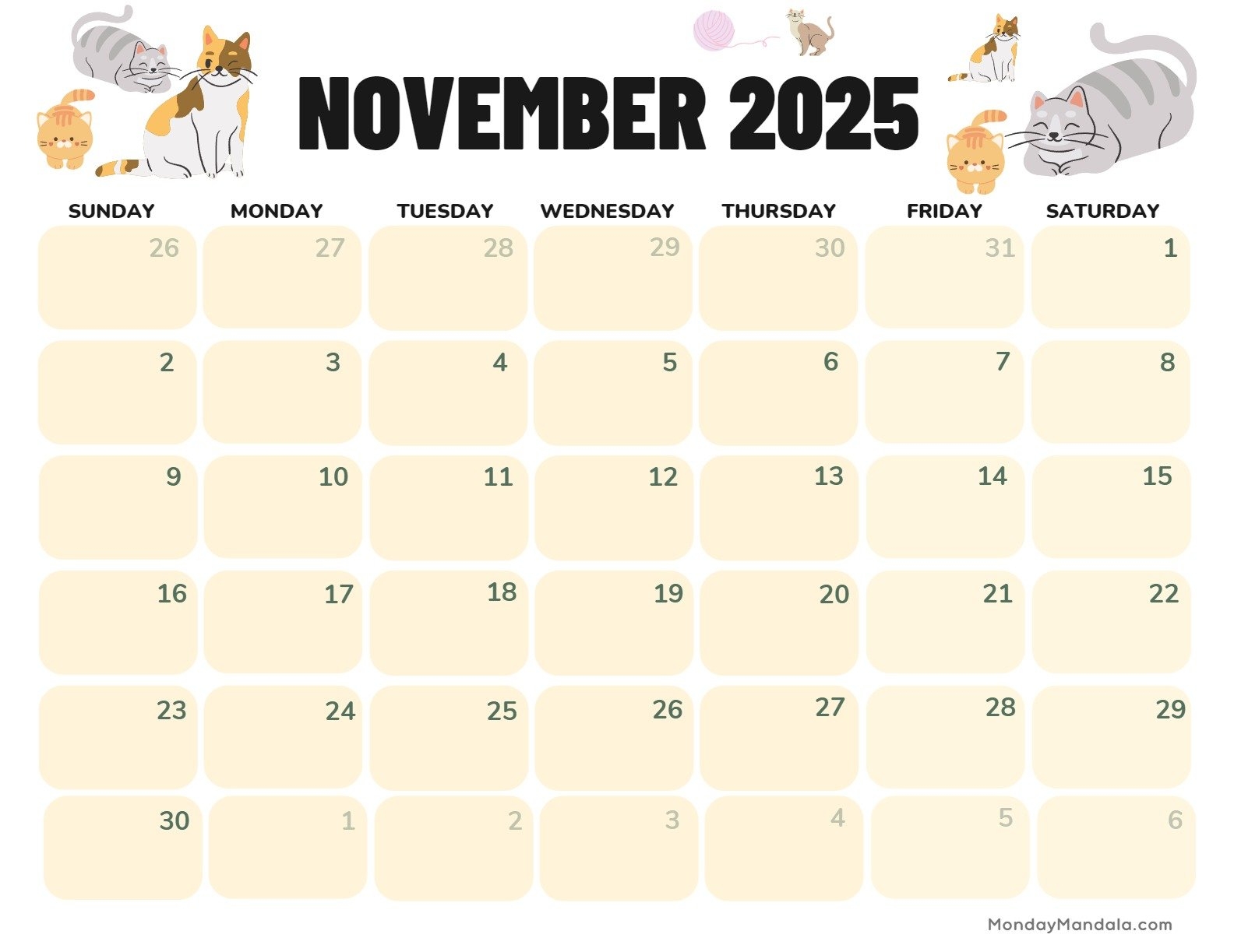 November 2025 Calendar Printables