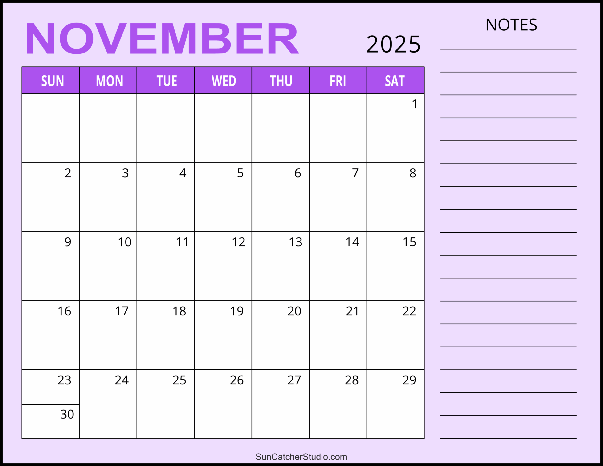 Large Printable Calendar November 2025