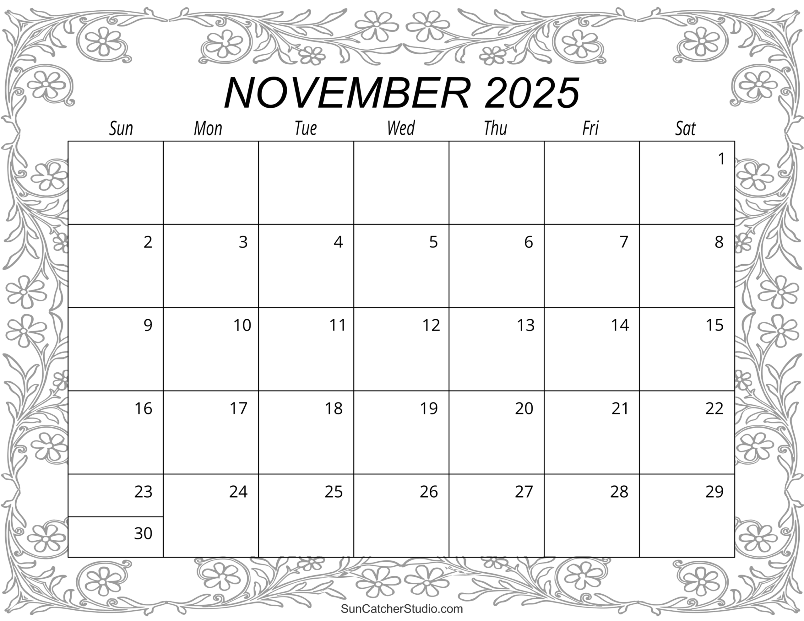 November 2025 Calendar Free Printable No Holidays