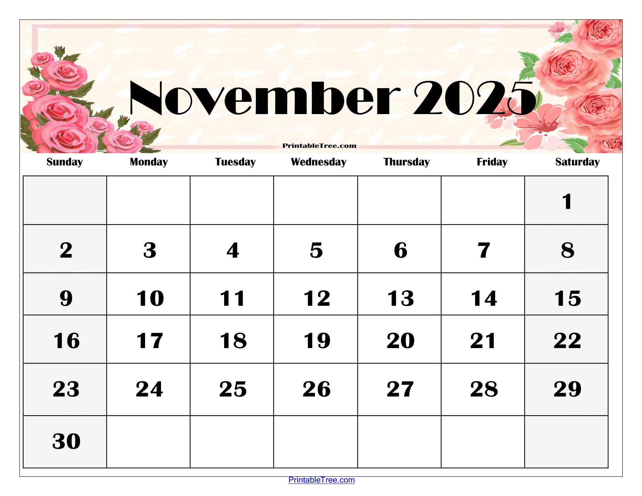 November 2025 Calendar With Holidays Printable Free