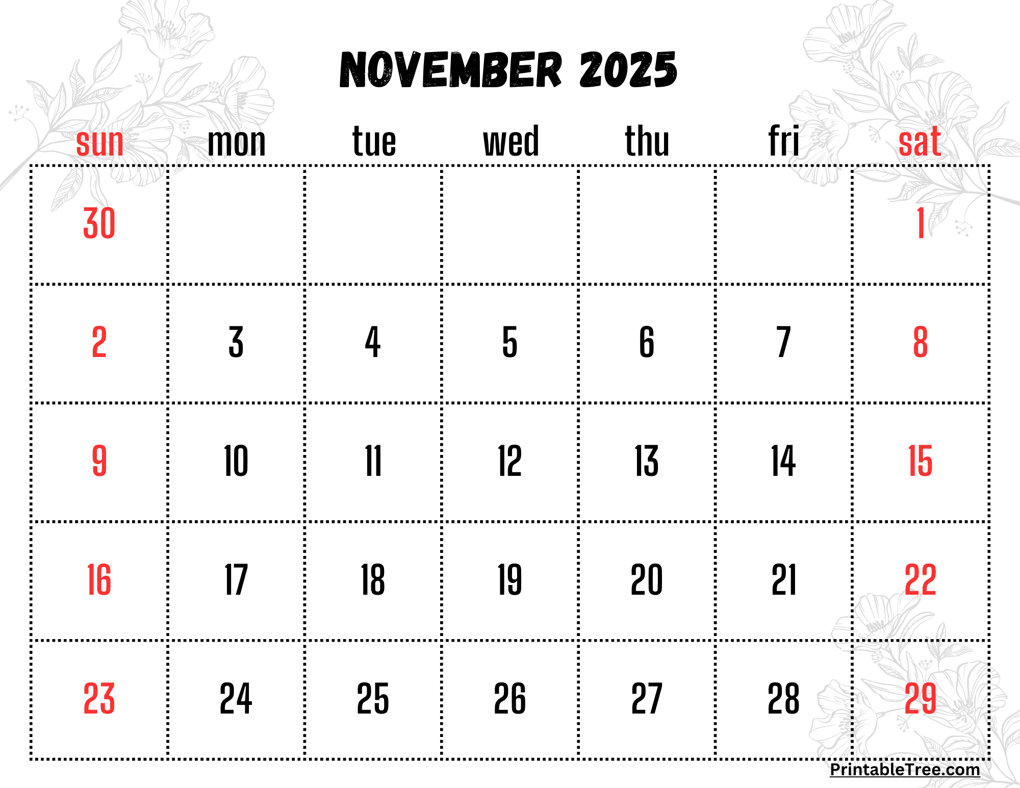 November 2025 Printable Blank Calendars Free