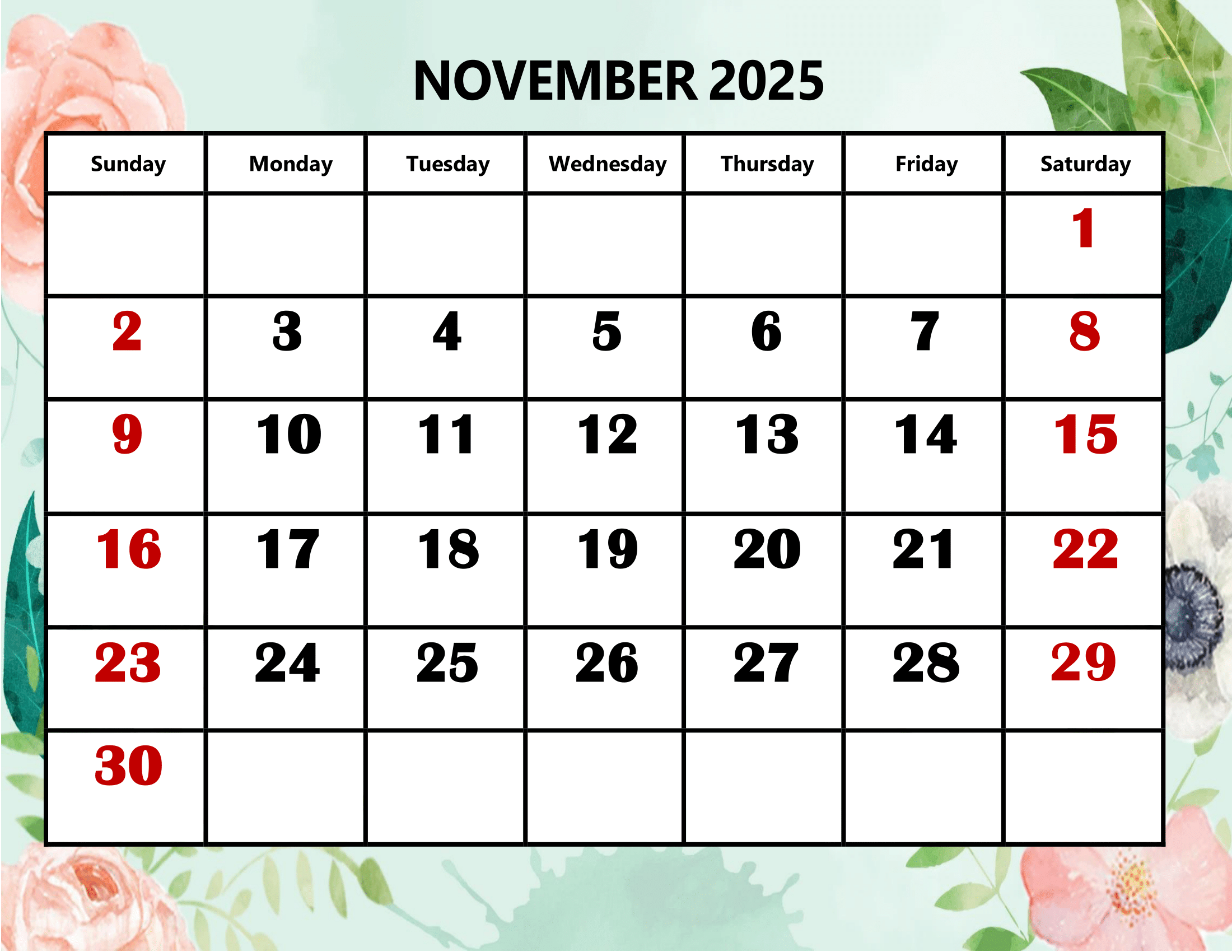 November 2025 Printable Calendar Time And Date
