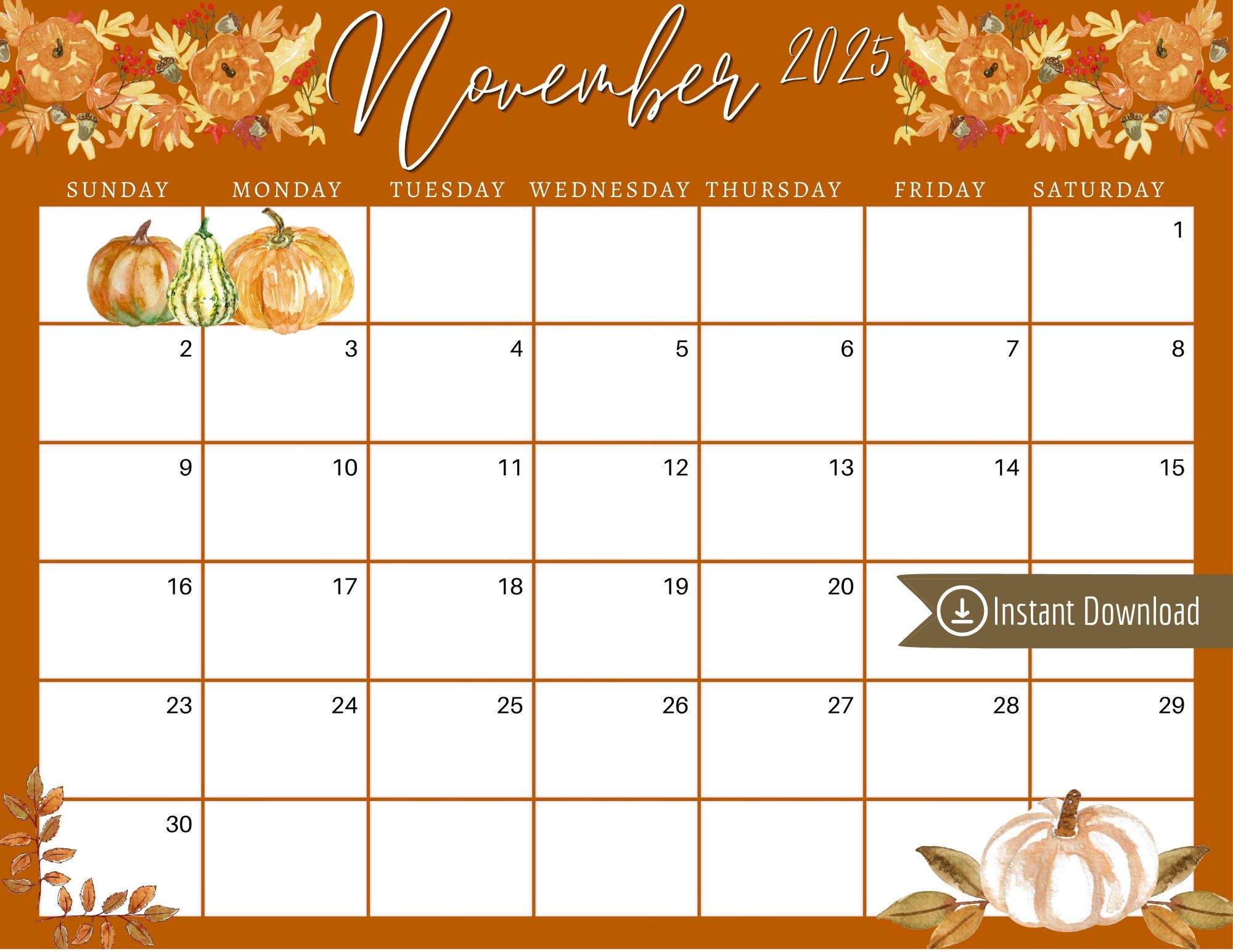 Calendar November 2025 Printable