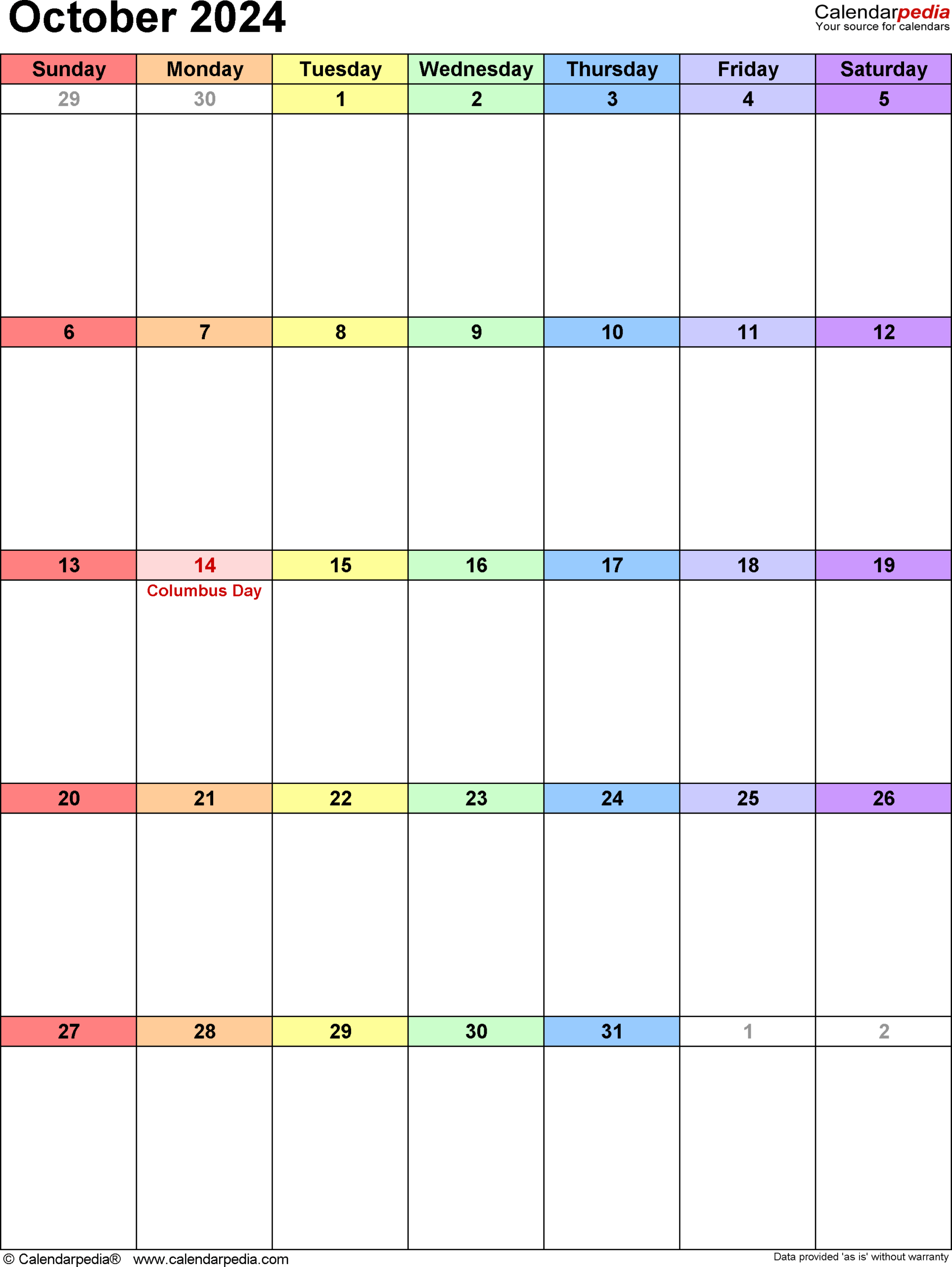 October 2024 Calendar Templates For PDF Excel And Word