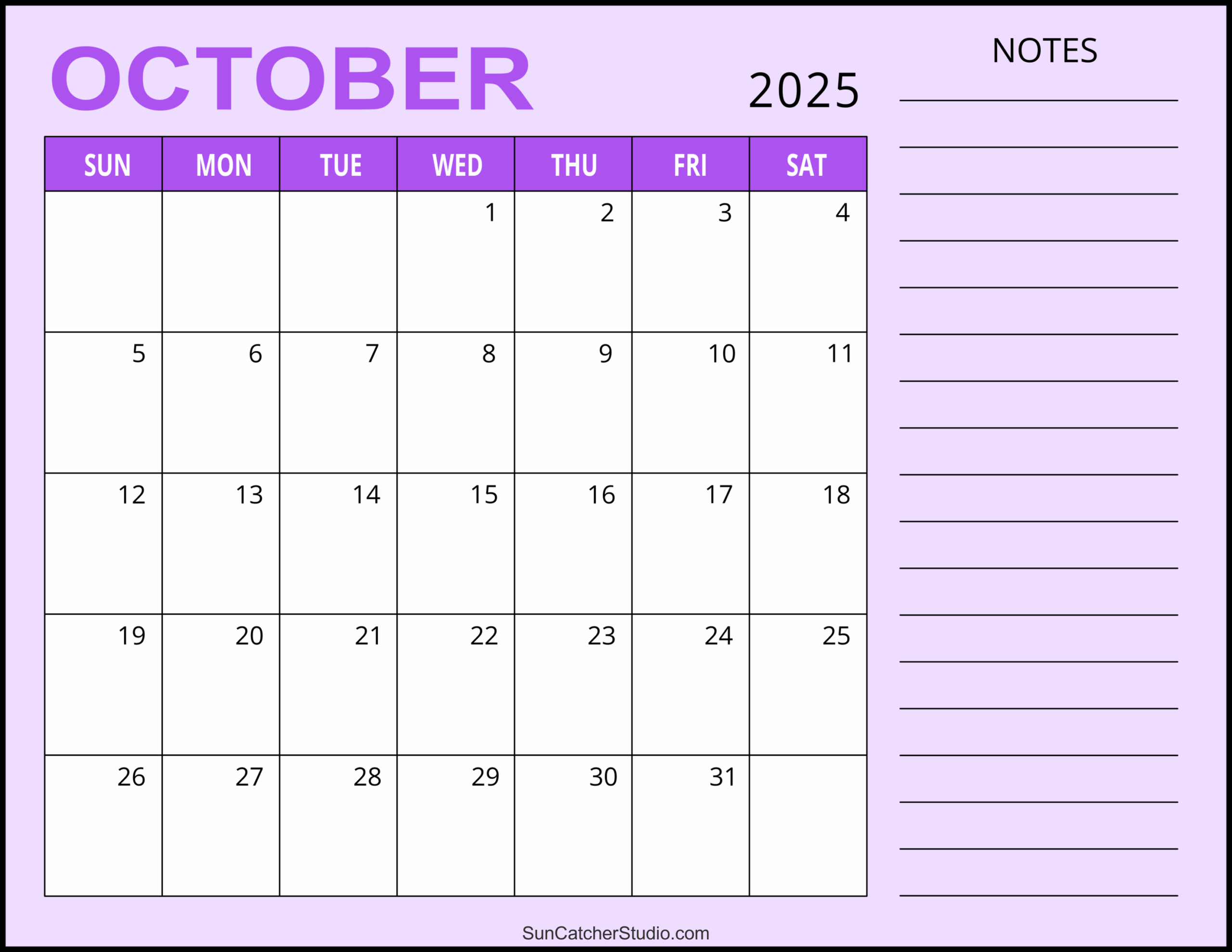 October Editable Calendar 2025