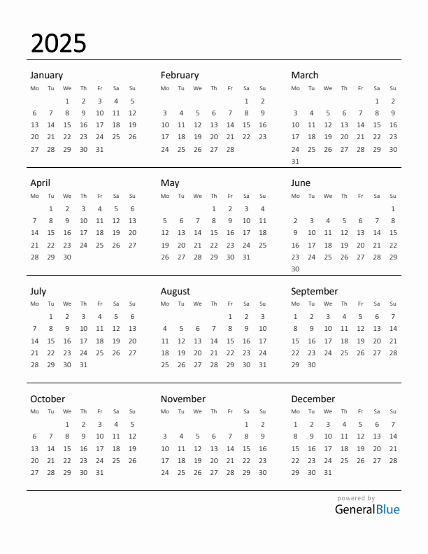 Printable Calendar For 2025