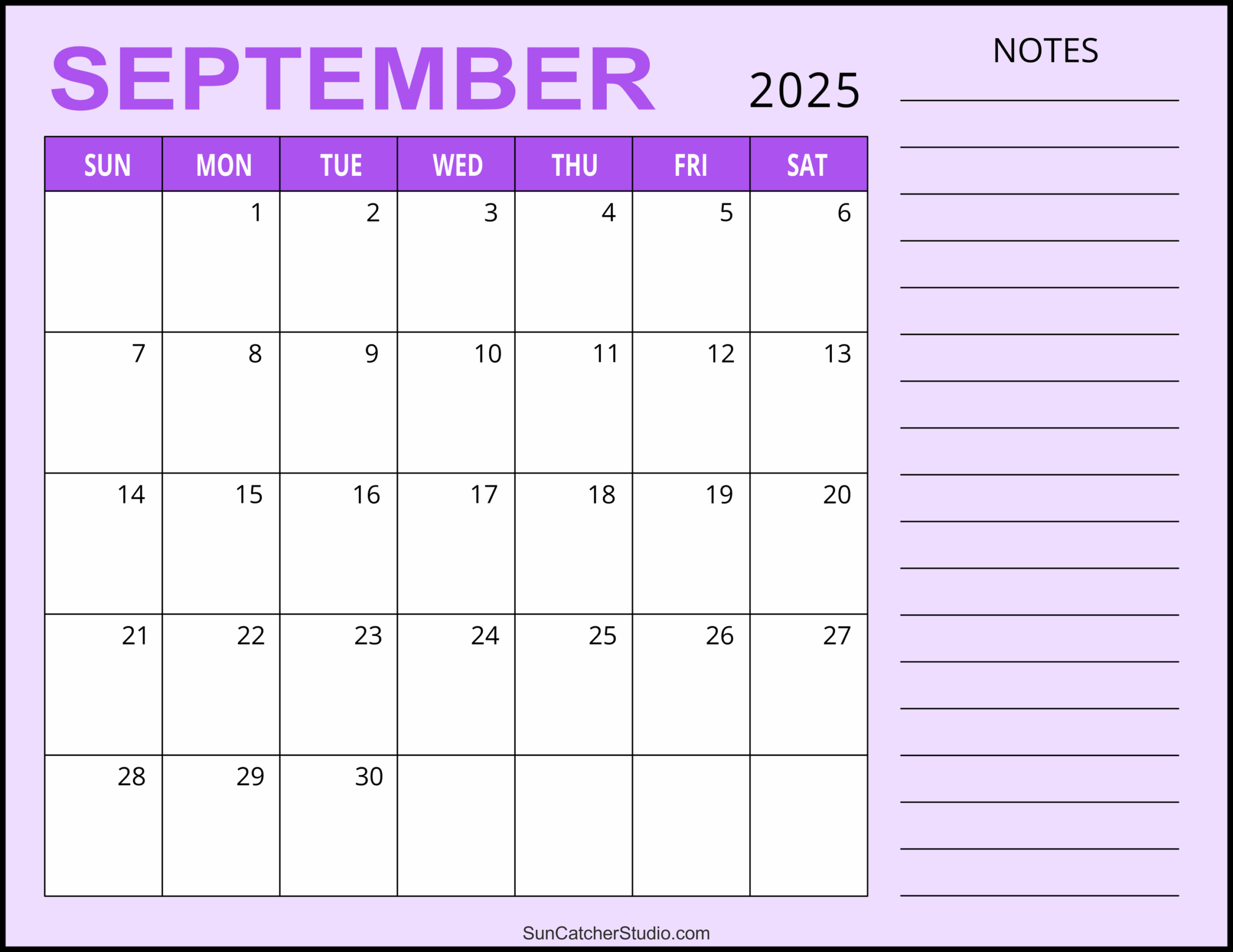 Free Printable Blank Sept 2025 Planning Calendar