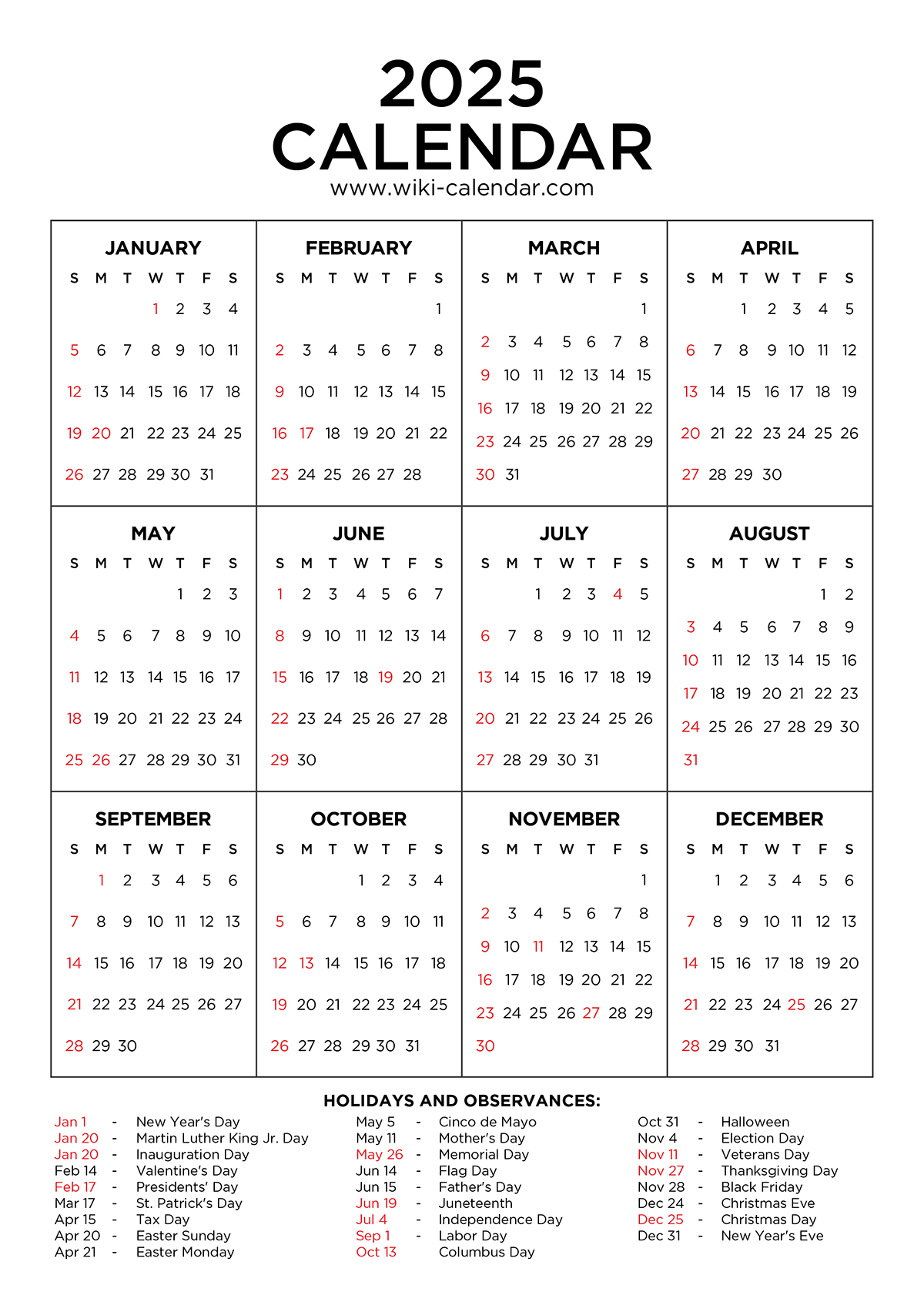 Free Printable 2025 Calendar In Word
